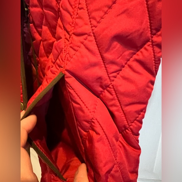 Gorgeous LANDS END Quilted, Snap Jacket -Cranberry Color, Brown Trim & POCKETS!! - Picture 7 of 12